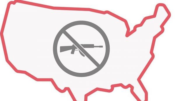 Mapa de los EEUU con un símbolo anti-armas