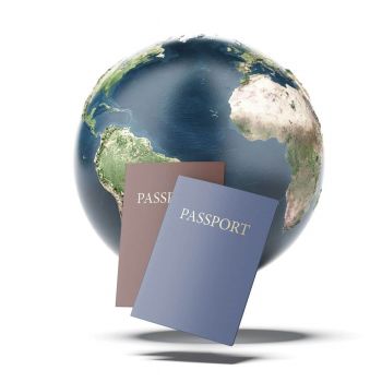 Two passports and earth isolated on a white background. 3d render doble nacionalidad